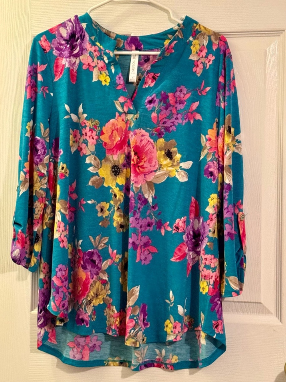 Teal Floral Print Top